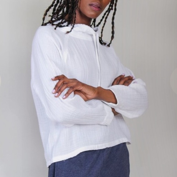 XIRENA Shay Drawstring Cowl Neck Gauze Top White Long Sleeve Pullover Size XS - Picture 11 of 15